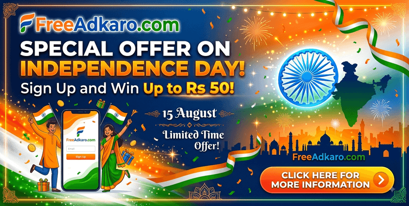 Celebrate Independence Day with FreeAdkaro.com: Sign Up and Win Up to ₹50!